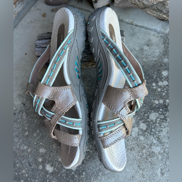 Skechers Reggae Gray & Teal leather Women's Slide Sandals Sz-6. Q - Picture 5 of 13